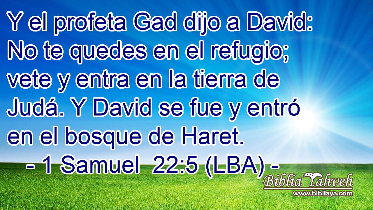 Y el profeta Gad dijo a David: No te quedes en el refugio; vete y entra en la tierra de Judá. Y David se fue y entró en el bosque de Haret.