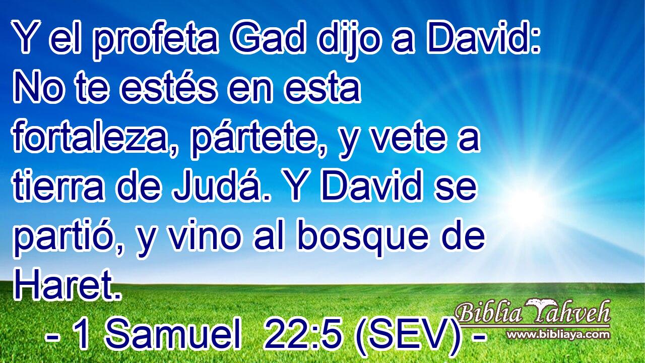Y el profeta Gad dijo a David: No te estés en esta fortaleza, pártete, y vete a tierra de Judá. Y David se partió, y vino al bosque de Haret.