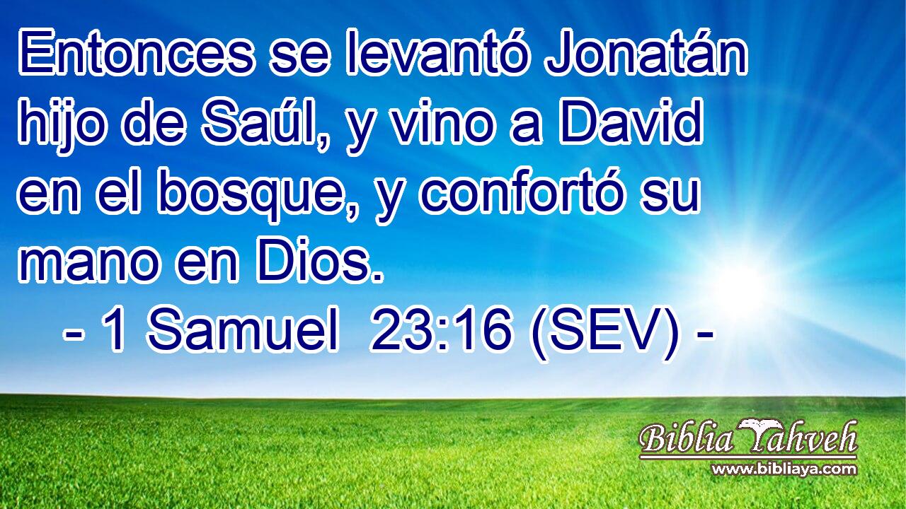 Entonces se levantó Jonatán hijo de Saúl, y vino a David en el bosque, y confortó su mano en Dios.