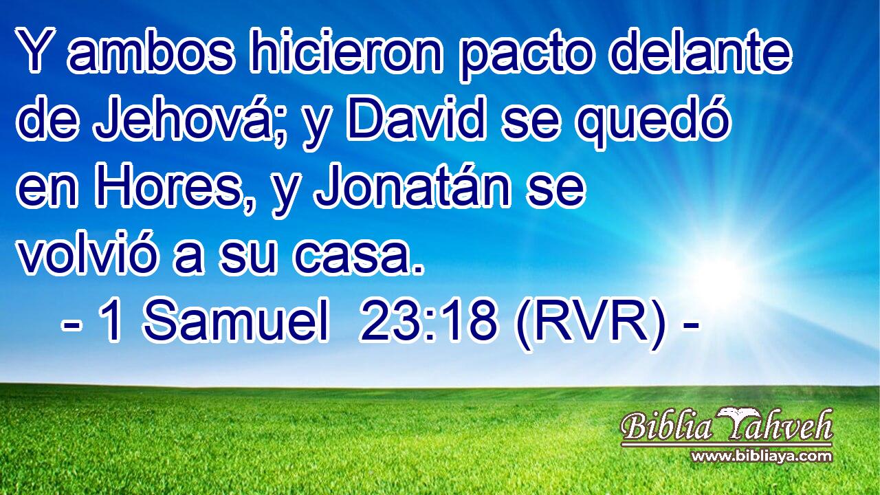 Y ambos hicieron pacto delante de Jehová; y David se quedó en Hores, y Jonatán se volvió a su casa.