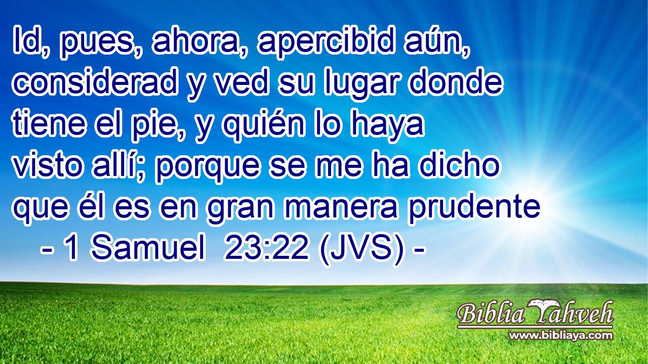 Id, pues, ahora, apercibid aún, considerad y ved su lugar donde tiene el pie, y quién lo haya visto allí; porque se me ha dicho que él es en gran manera prudente