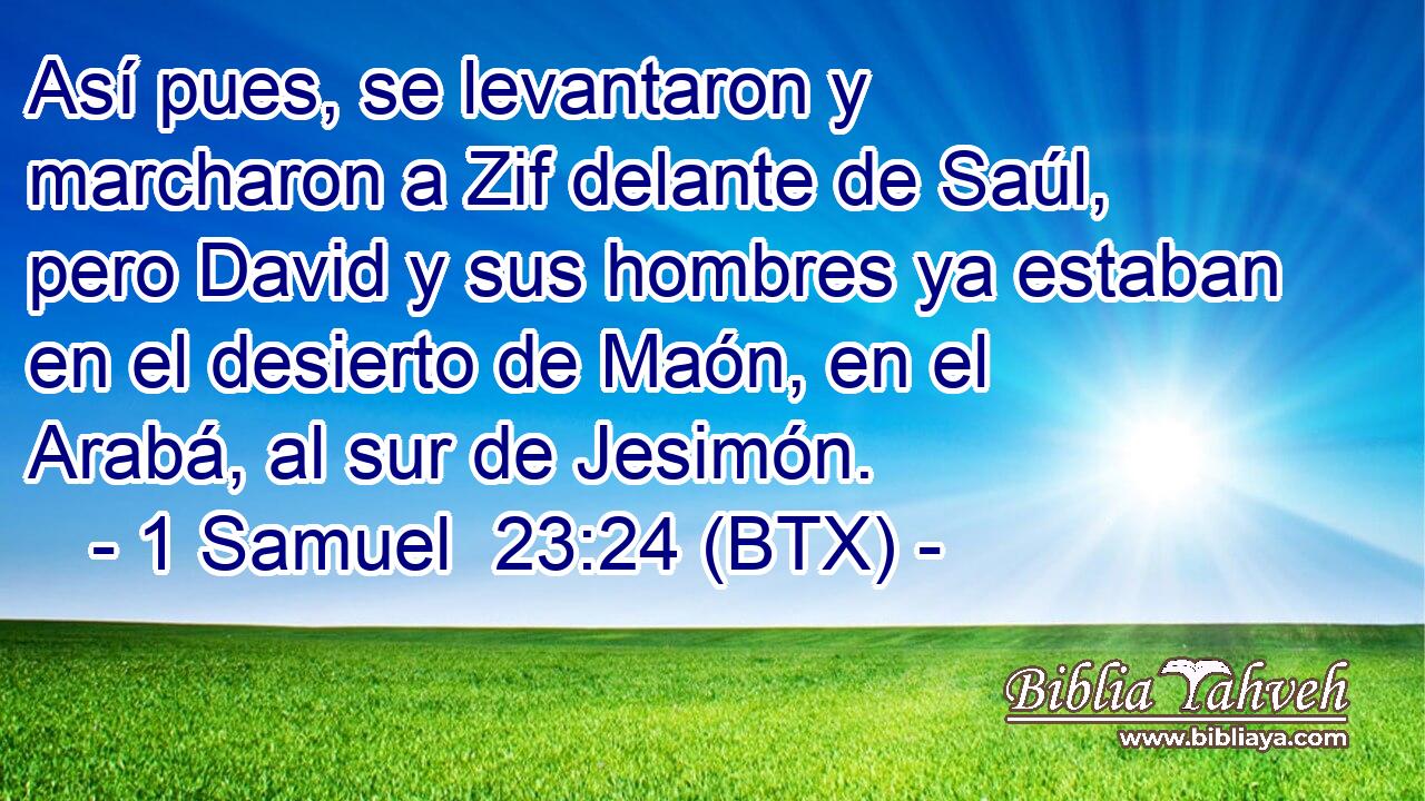 Así pues, se levantaron y marcharon a Zif delante de Saúl, pero David y sus hombres ya estaban en el desierto de Maón, en el Arabá, al sur de Jesimón.