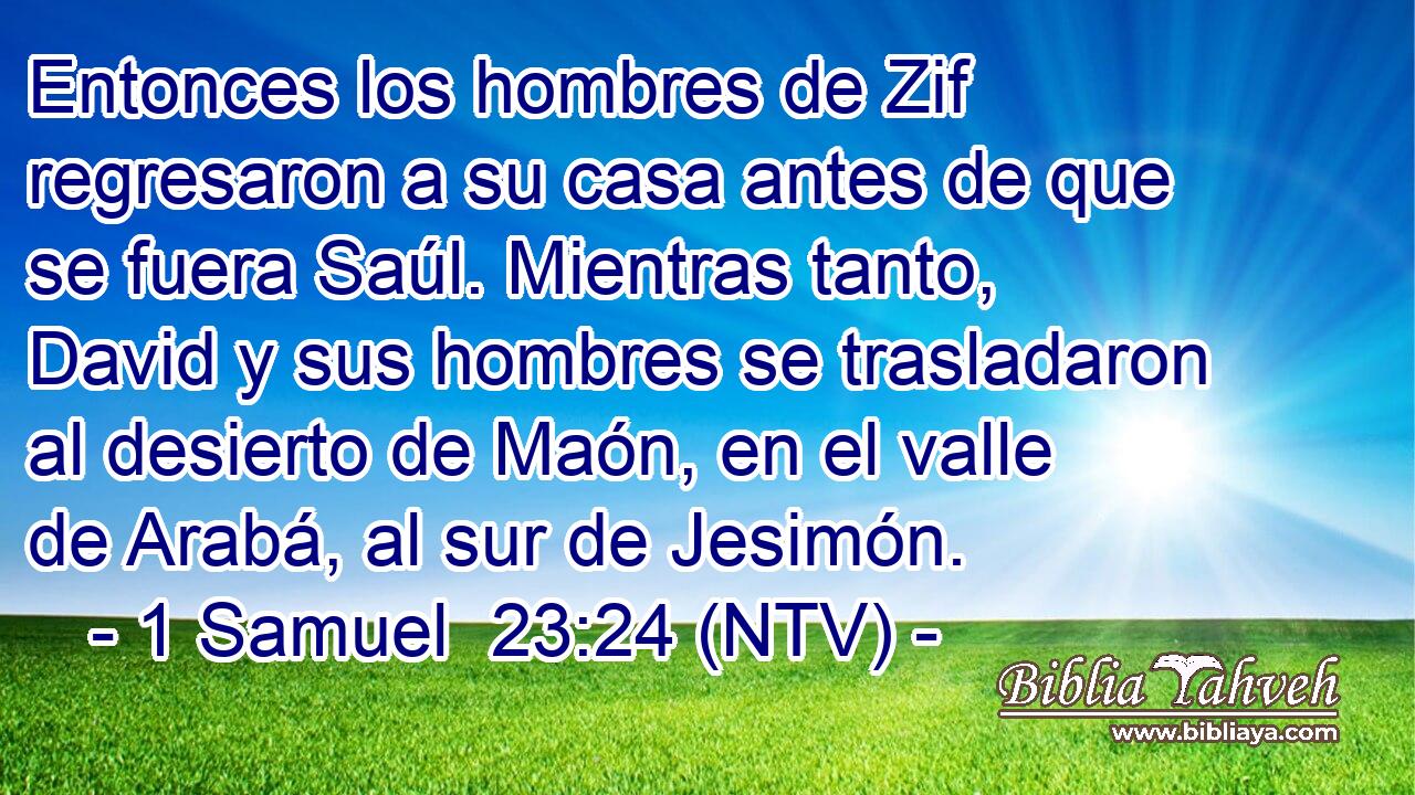 Entonces los hombres de Zif regresaron a su casa antes de que se fuera Saúl. Mientras tanto, David y sus hombres se trasladaron al desierto de Maón, en el valle de Arabá, al sur de Jesimón.