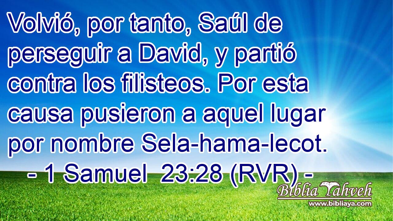 Volvió, por tanto, Saúl de perseguir a David, y partió contra los filisteos. Por esta causa pusieron a aquel lugar por nombre Sela-hama-lecot.