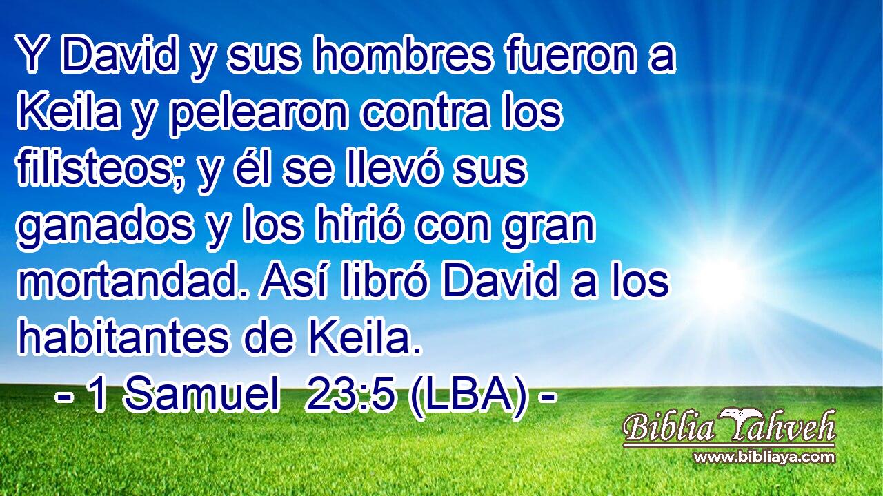 Y David y sus hombres fueron a Keila y pelearon contra los filisteos; y él se llevó sus ganados y los hirió con gran mortandad. Así libró David a los habitantes de Keila.