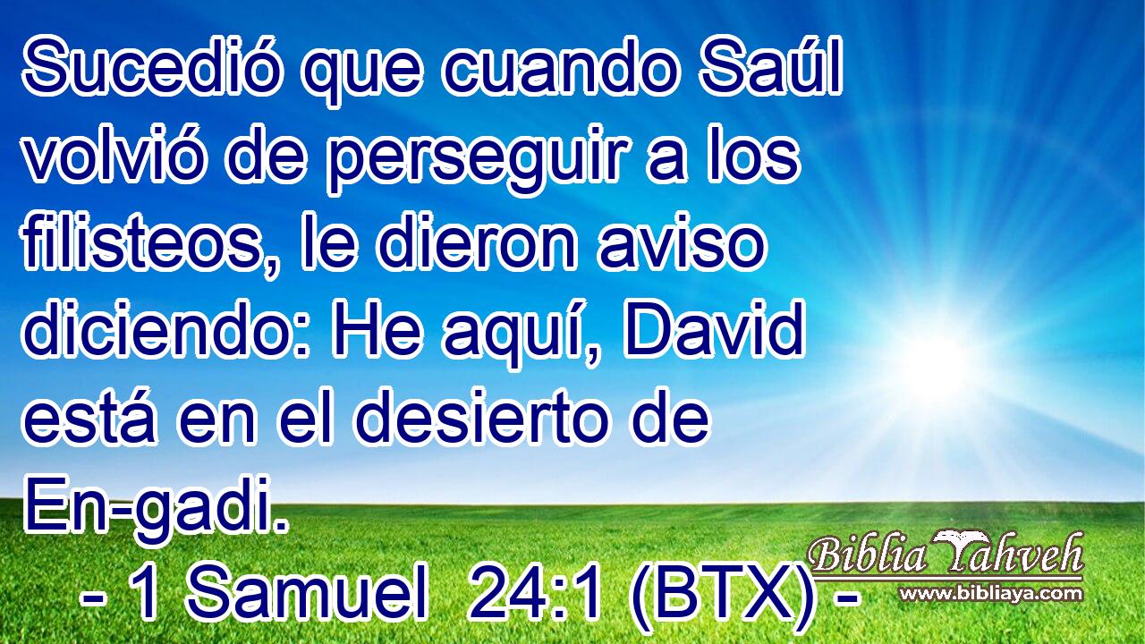 Sucedió que cuando Saúl volvió de perseguir a los filisteos, le dieron aviso diciendo: He aquí, David está en el desierto de En-gadi.