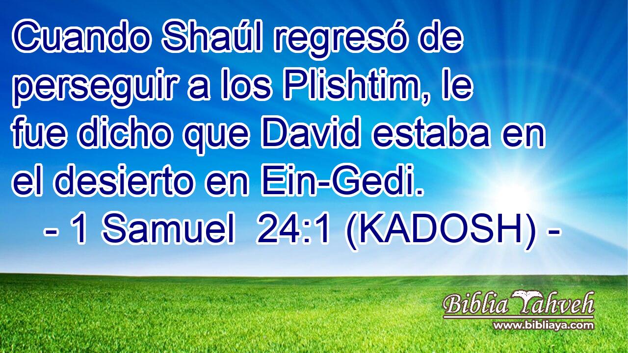  Cuando Shaúl regresó de perseguir a los Plishtim, le fue dicho que David estaba en el desierto en Ein-Gedi. 