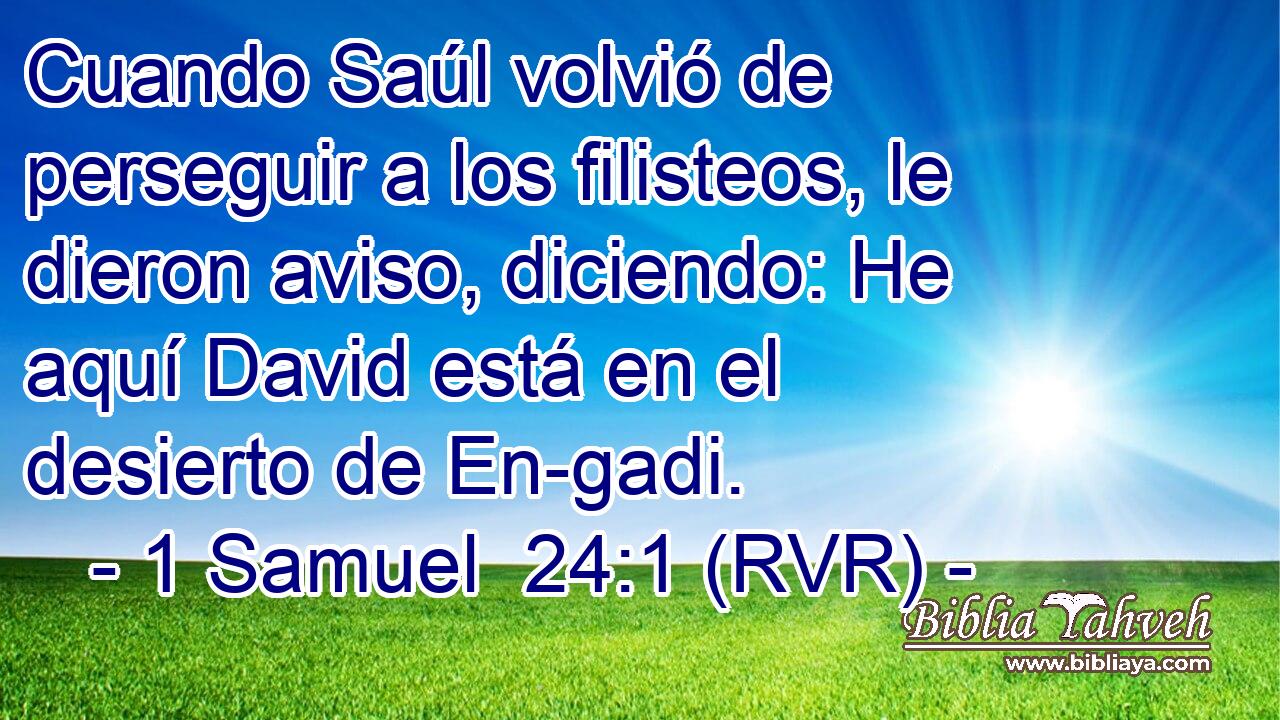 Cuando Saúl volvió de perseguir a los filisteos, le dieron aviso, diciendo: He aquí David está en el desierto de En-gadi.