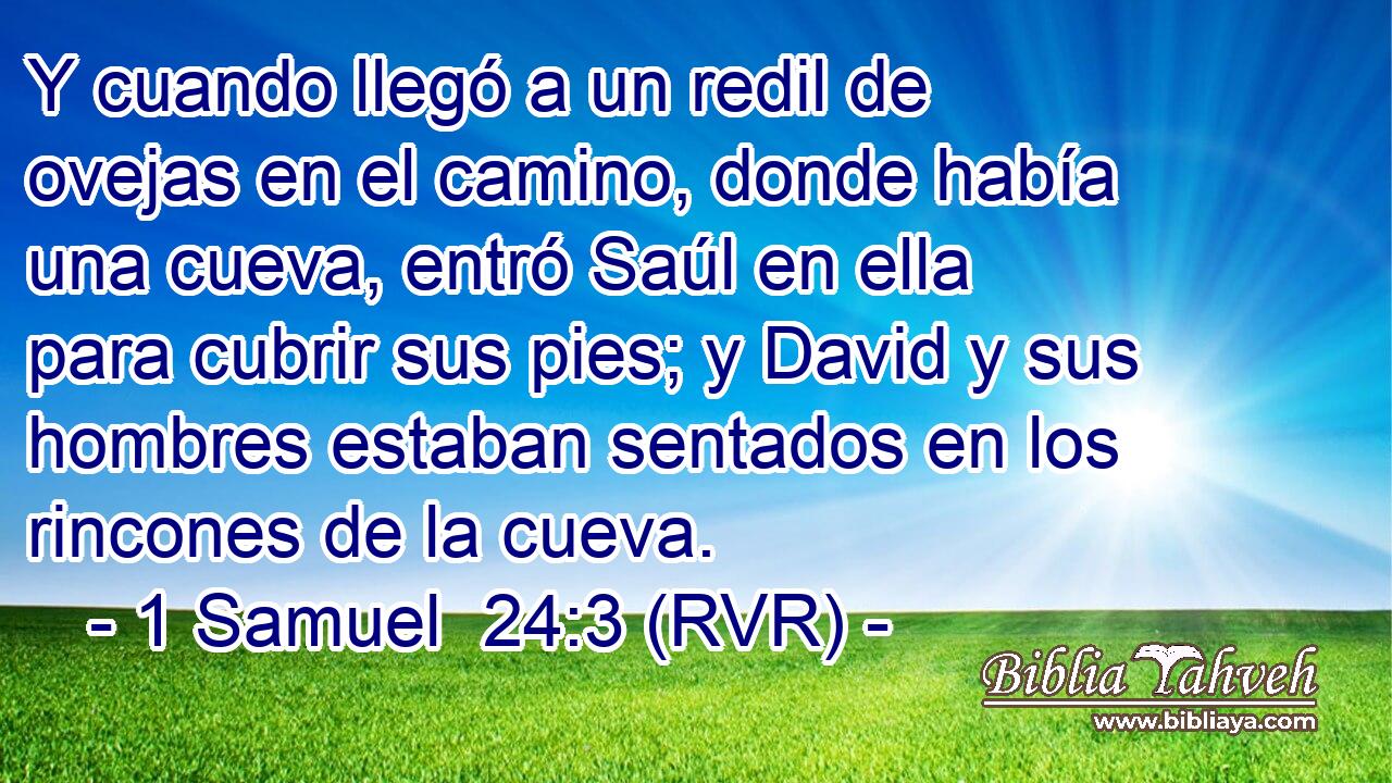 Y cuando llegó a un redil de ovejas en el camino, donde había una cueva, entró Saúl en ella para cubrir sus pies; y David y sus hombres estaban sentados en los rincones de la cueva.