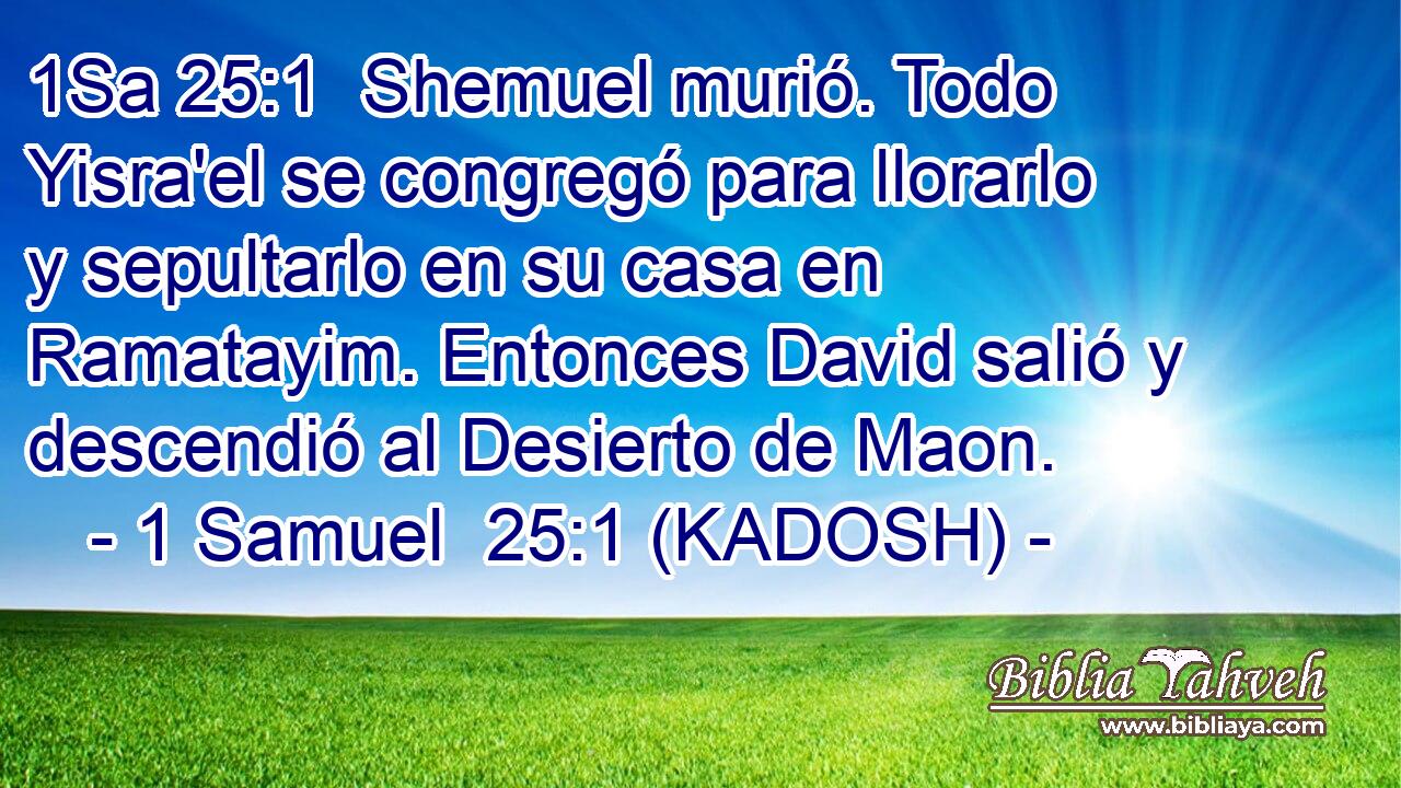  Shemuel murió. Todo Yisra'el se congregó para llorarlo y sepultarlo en su casa en Ramatayim. Entonces David salió y descendió al Desierto de Maon. 