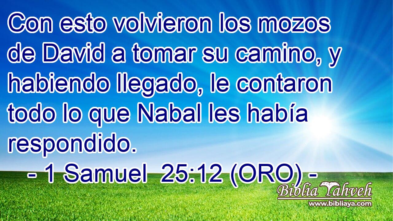  Con esto volvieron los mozos de David a tomar su camino, y habiendo llegado, le contaron todo lo que Nabal les había respondido. 