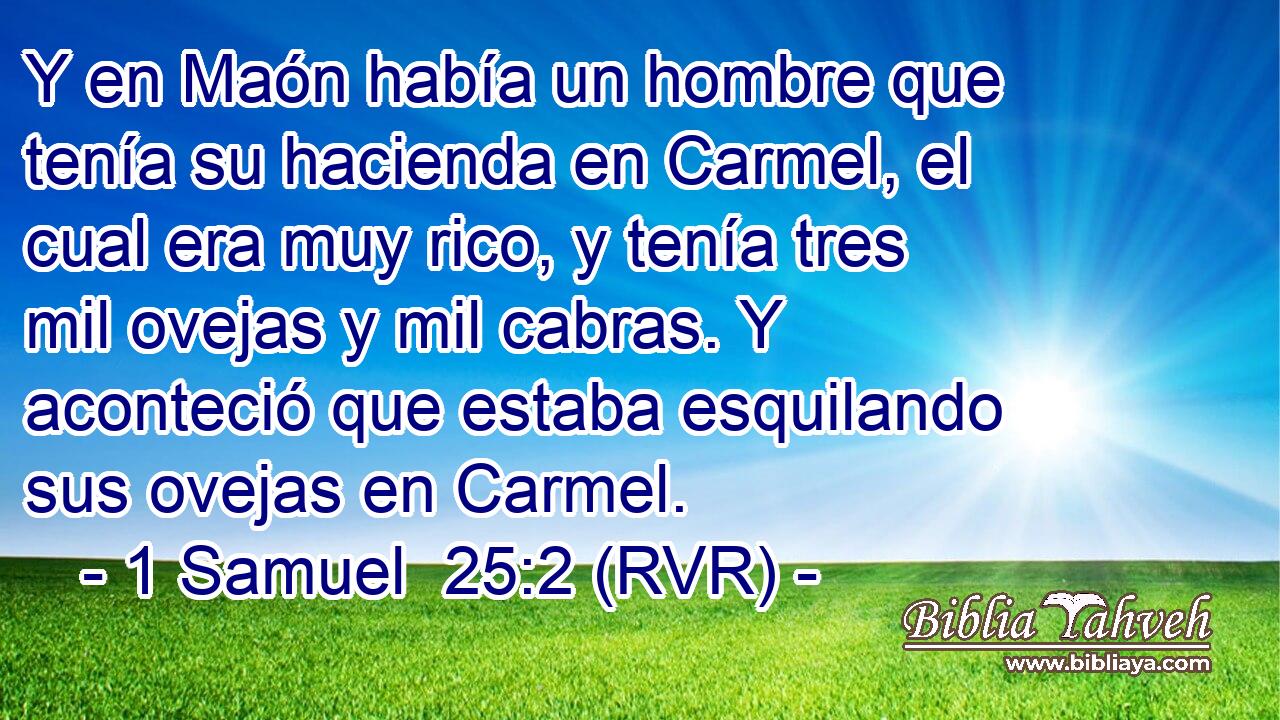 Y en Maón había un hombre que tenía su hacienda en Carmel, el cual era muy rico, y tenía tres mil ovejas y mil cabras. Y aconteció que estaba esquilando sus ovejas en Carmel.