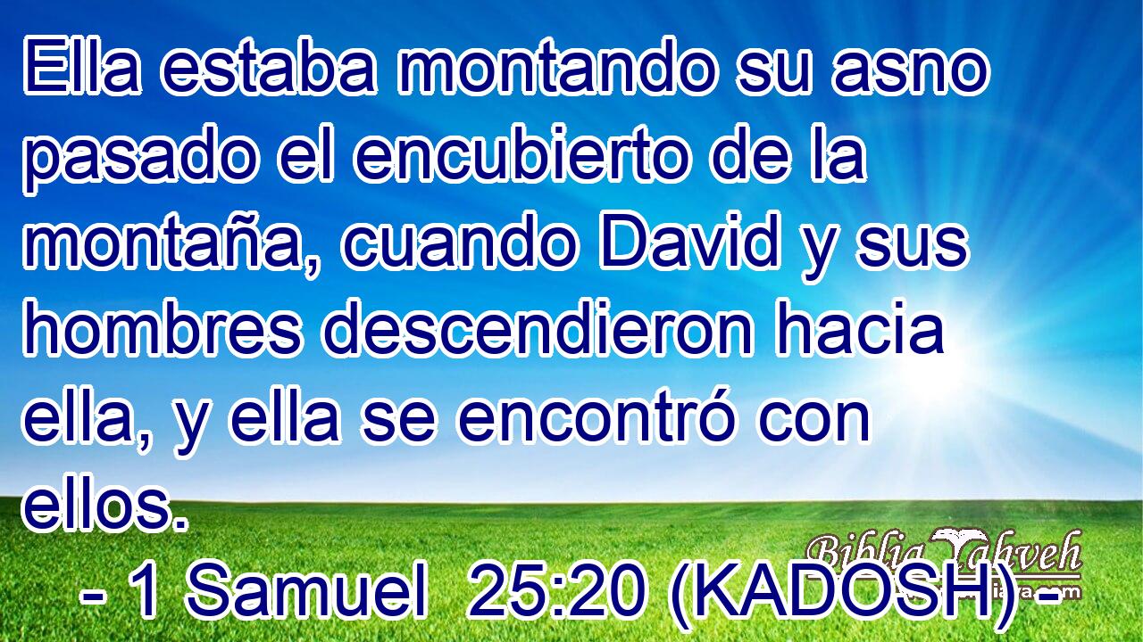  Ella estaba montando su asno pasado el encubierto de la montaña, cuando David y sus hombres descendieron hacia ella, y ella se encontró con ellos. 