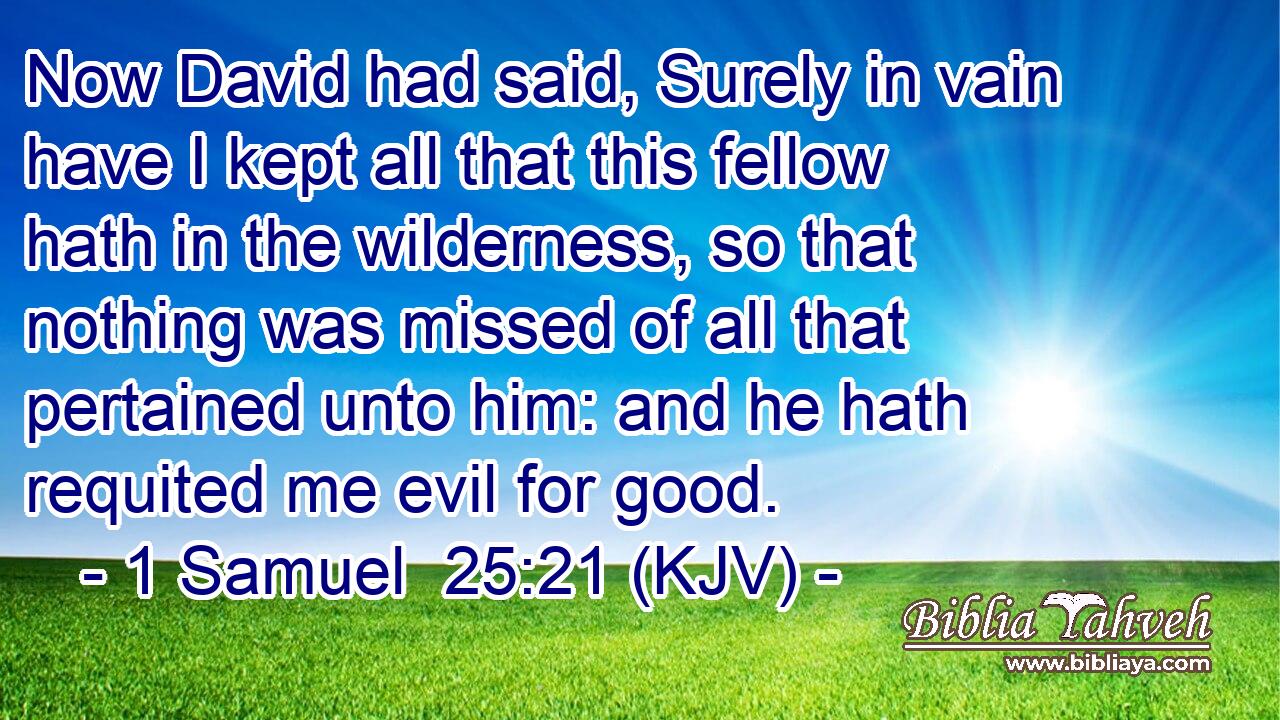 Now David had said, Surely in vain have I kept all that this fellow hath in the wilderness, so that nothing was missed of all that pertained unto him: and he hath requited me evil for good.