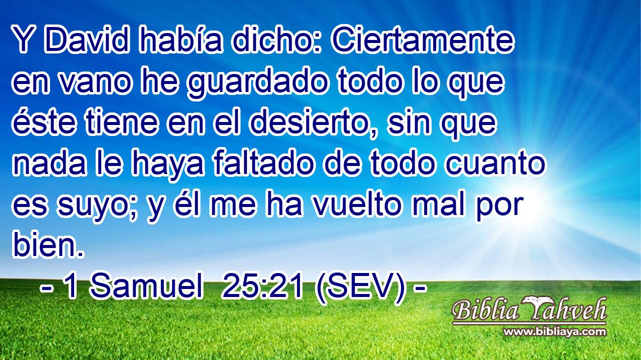 Y David había dicho: Ciertamente en vano he guardado todo lo que éste tiene en el desierto, sin que nada le haya faltado de todo cuanto es suyo; y él me ha vuelto mal por bien.
