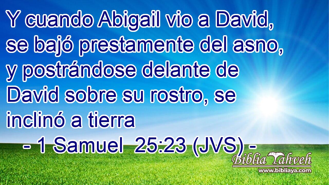 Y cuando Abigail vio a David, se bajó prestamente del asno, y postrándose delante de David sobre su rostro, se inclinó a tierra