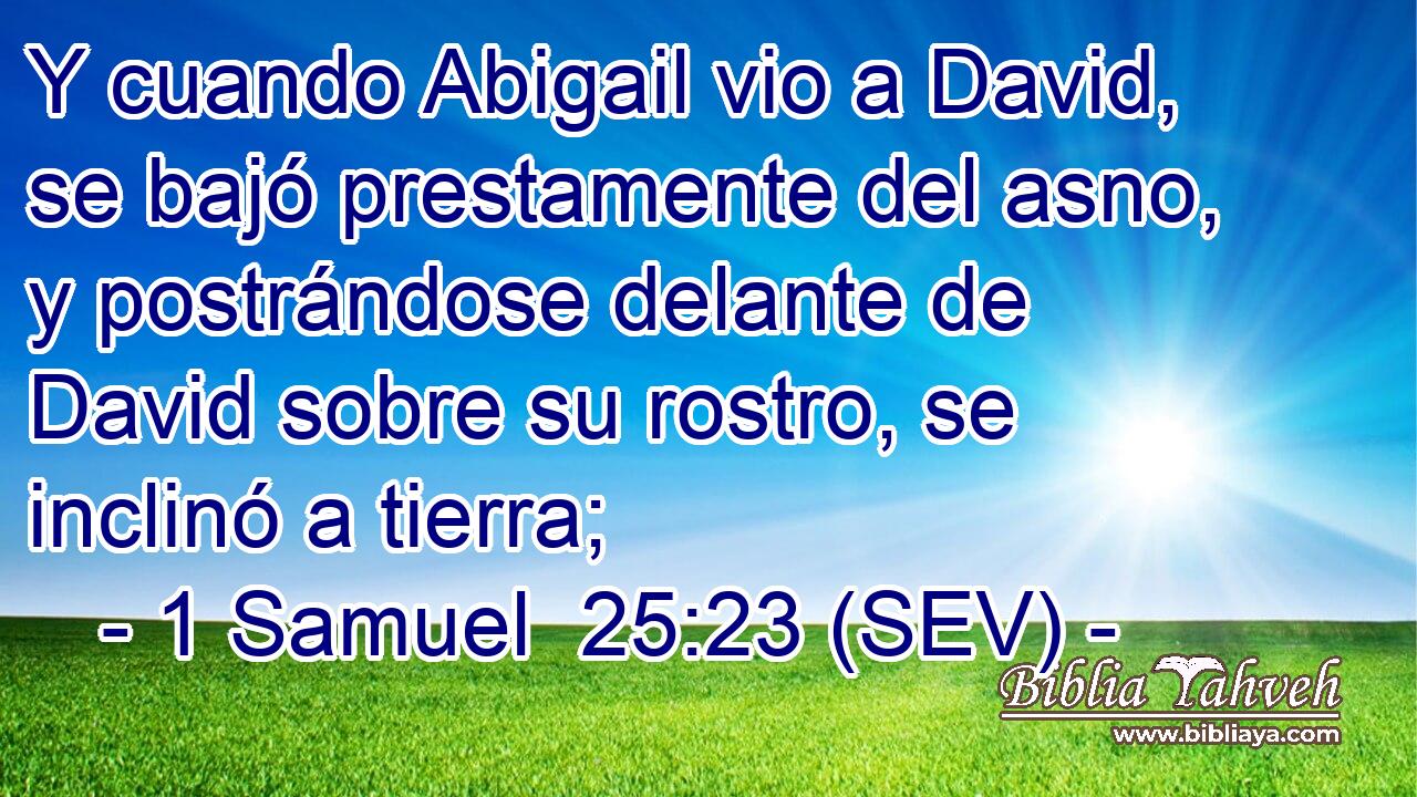 Y cuando Abigail vio a David, se bajó prestamente del asno, y postrándose delante de David sobre su rostro, se inclinó a tierra;