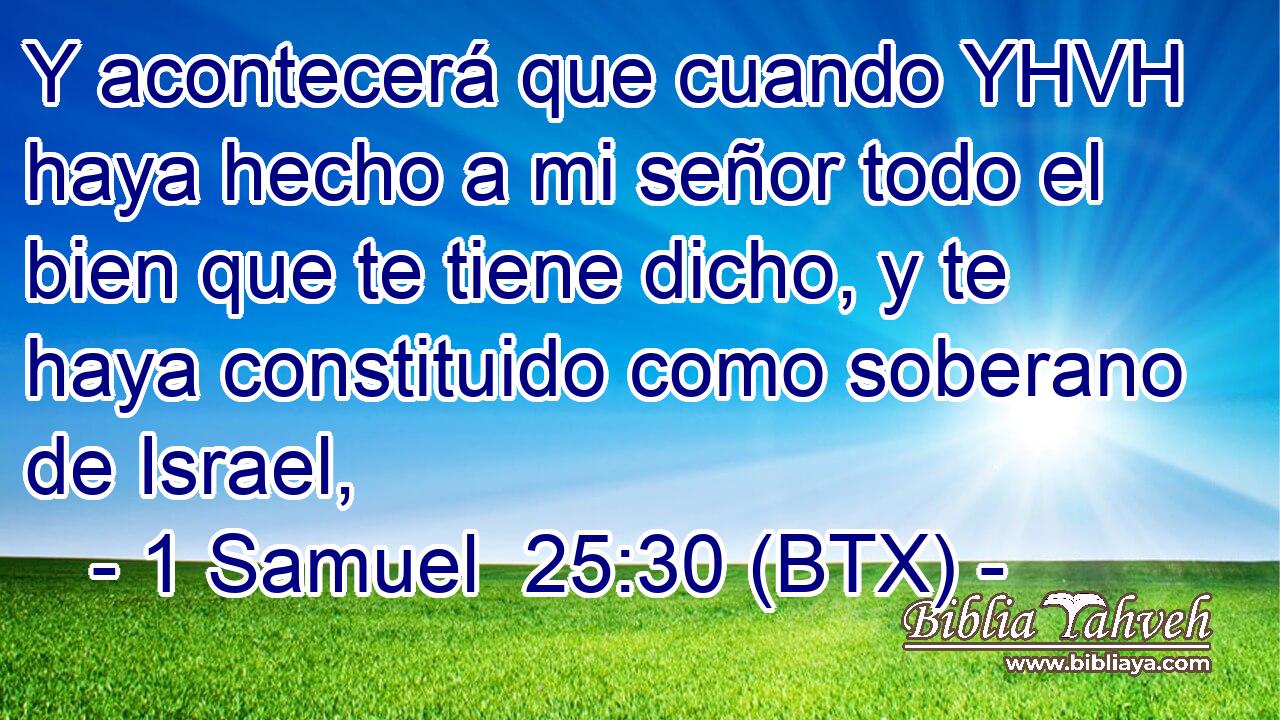 Y acontecerá que cuando YHVH haya hecho a mi señor todo el bien que te tiene dicho, y te haya constituido como soberano de Israel,