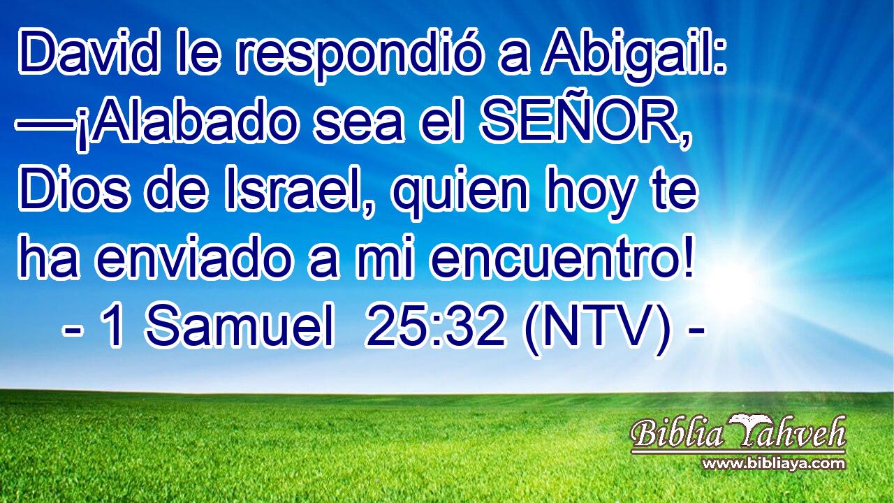 David le respondió a Abigail: —¡Alabado sea el SEÑOR, Dios de Israel, quien hoy te ha enviado a mi encuentro!
