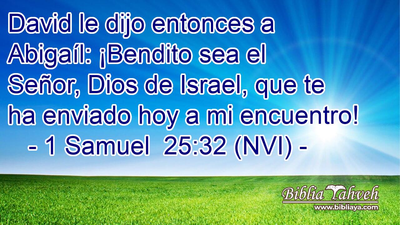  David le dijo entonces a Abigaíl: ¡Bendito sea el Señor, Dios de Israel, que te ha enviado hoy a mi encuentro! 