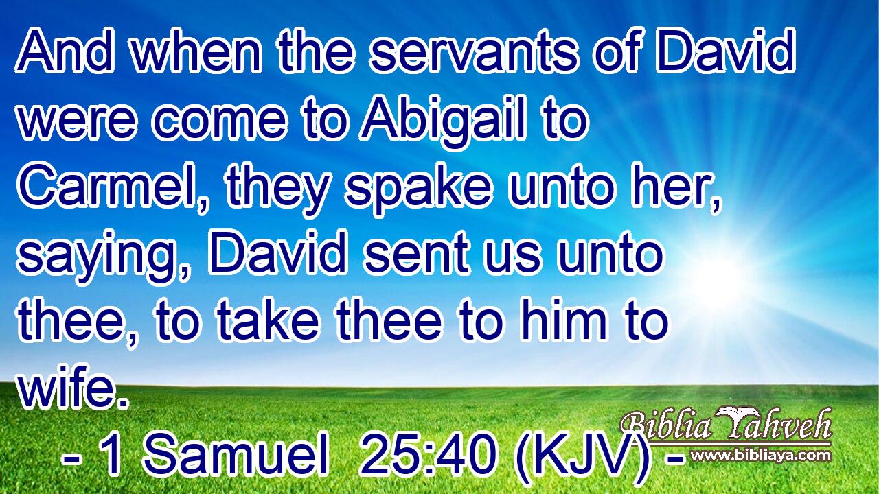 And when the servants of David were come to Abigail to Carmel, they spake unto her, saying, David sent us unto thee, to take thee to him to wife.