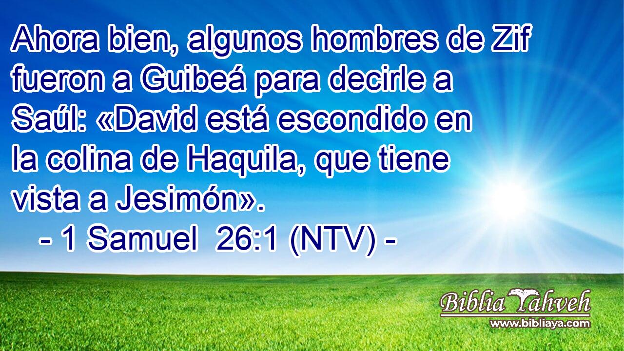 Ahora bien, algunos hombres de Zif fueron a Guibeá para decirle a Saúl: «David está escondido en la colina de Haquila, que tiene vista a Jesimón».