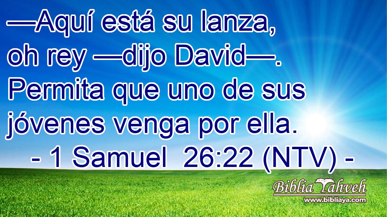 —Aquí está su lanza, oh rey —dijo David—. Permita que uno de sus jóvenes venga por ella.