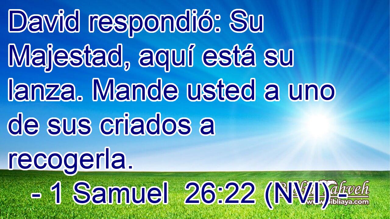  David respondió: Su Majestad, aquí está su lanza. Mande usted a uno de sus criados a recogerla. 