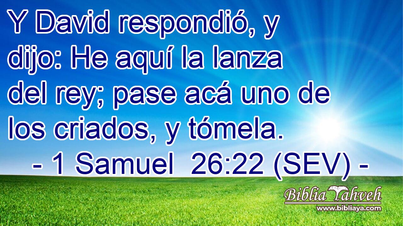 Y David respondió, y dijo: He aquí la lanza del rey; pase acá uno de los criados, y tómela.