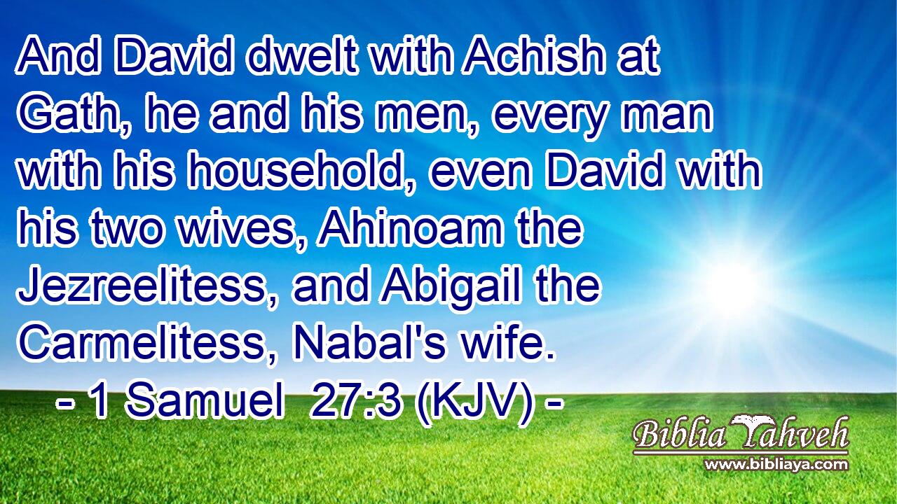 And David dwelt with Achish at Gath, he and his men, every man with his household, even David with his two wives, Ahinoam the Jezreelitess, and Abigail the Carmelitess, Nabal's wife.