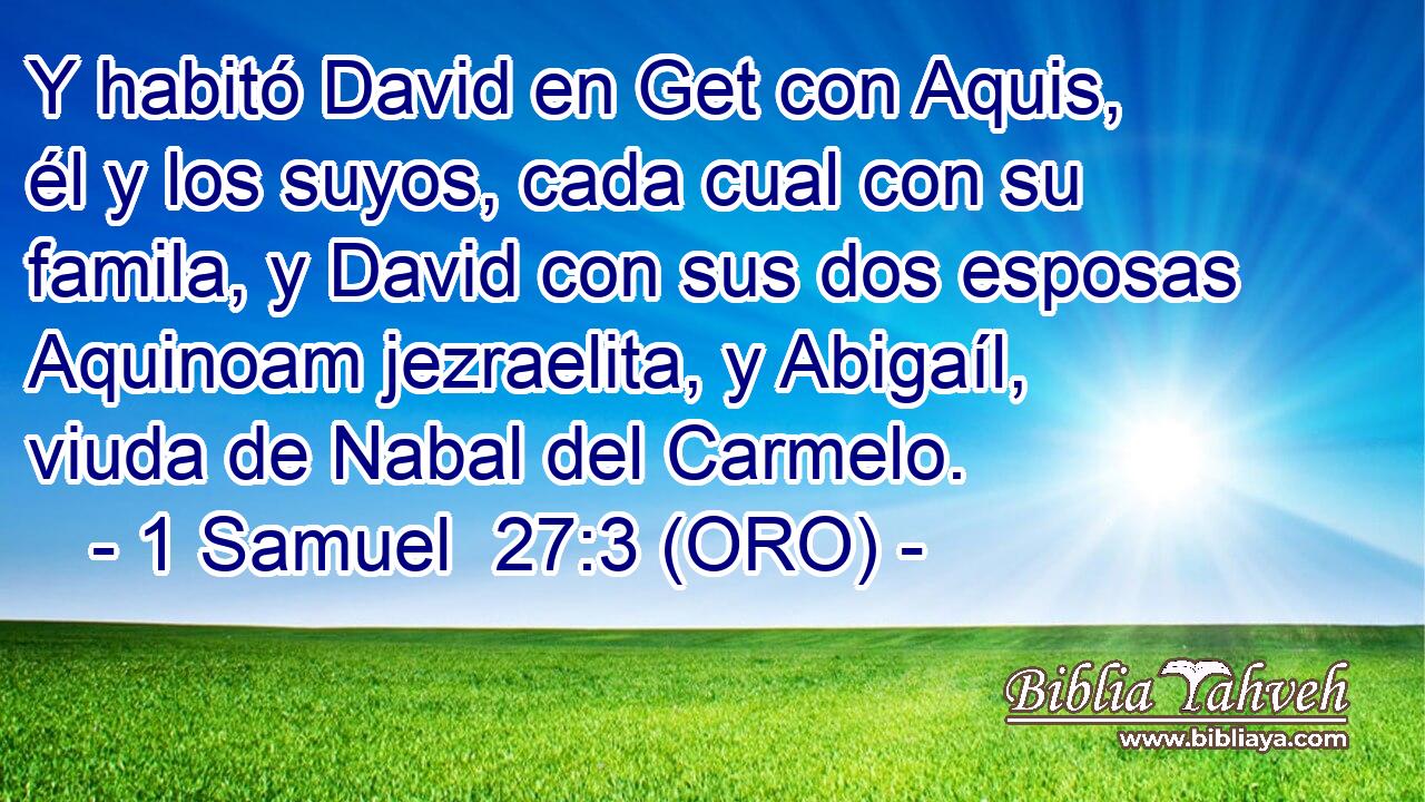  Y habitó David en Get con Aquis, él y los suyos, cada cual con su famila, y David con sus dos esposas Aquinoam jezraelita, y Abigaíl, viuda de Nabal del Carmelo. 