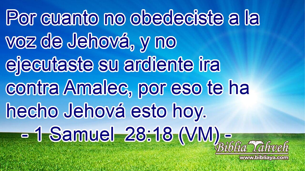  Por cuanto no obedeciste a la voz de Jehová, y no ejecutaste su ardiente ira contra Amalec, por eso te ha hecho Jehová esto hoy. 