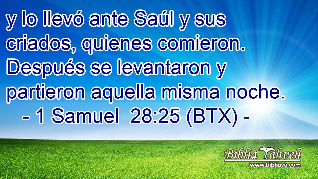 y lo llevó ante Saúl y sus criados, quienes comieron. Después se levantaron y partieron aquella misma noche.