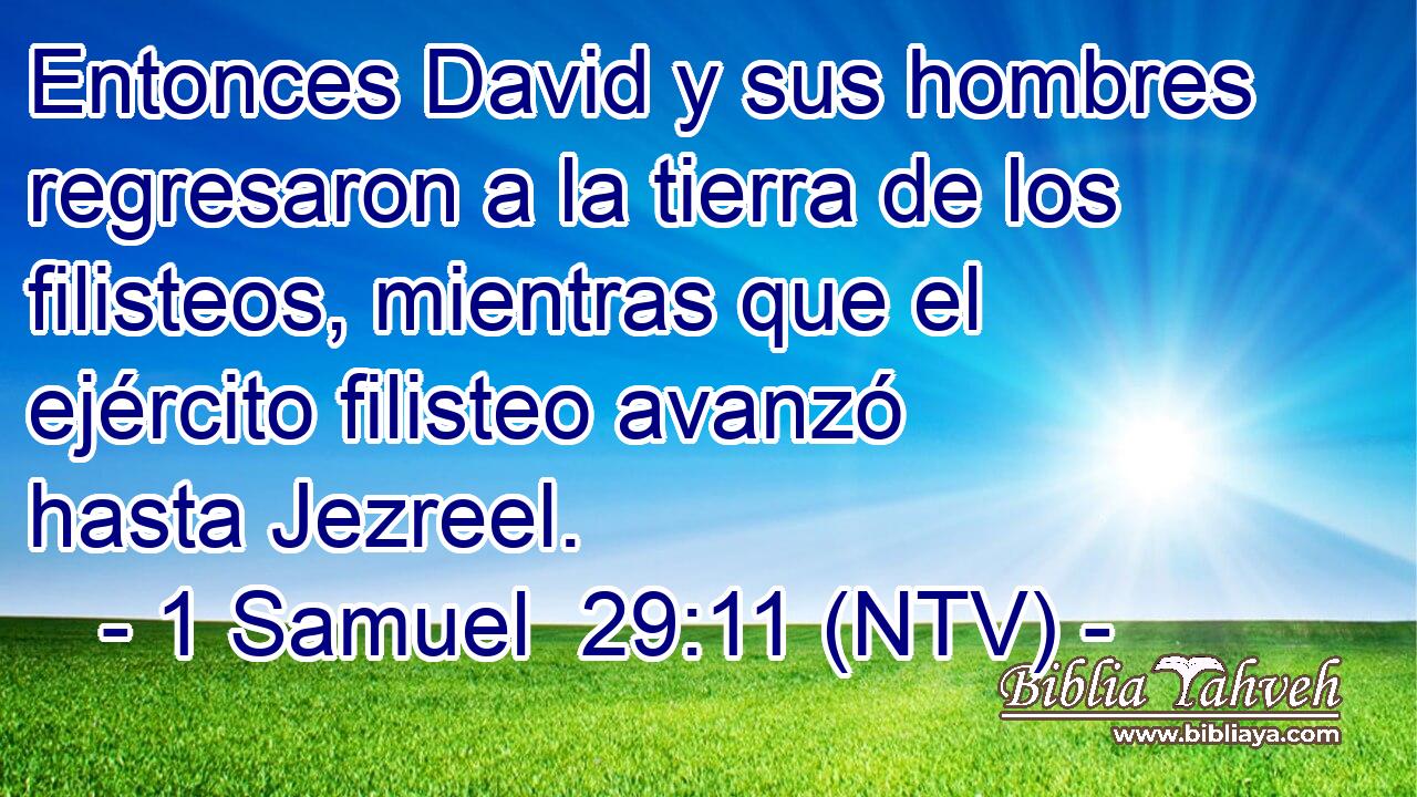 Entonces David y sus hombres regresaron a la tierra de los filisteos, mientras que el ejército filisteo avanzó hasta Jezreel.