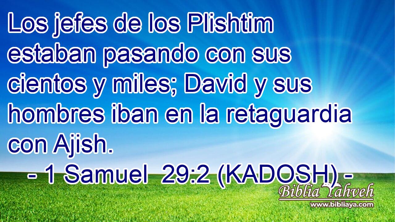  Los jefes de los Plishtim estaban pasando con sus cientos y miles; David y sus hombres iban en la retaguardia con Ajish. 