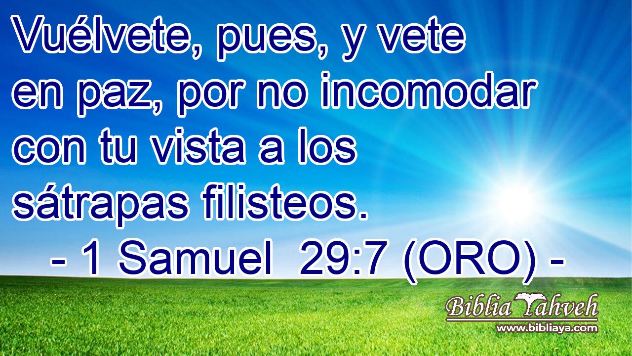  Vuélvete, pues, y vete en paz, por no incomodar con tu vista a los sátrapas filisteos. 