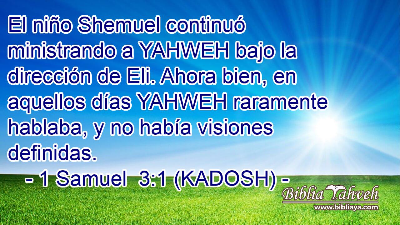  El niño Shemuel continuó ministrando a YAHWEH bajo la dirección de Eli. Ahora bien, en aquellos días YAHWEH raramente hablaba, y no había visiones definidas. 