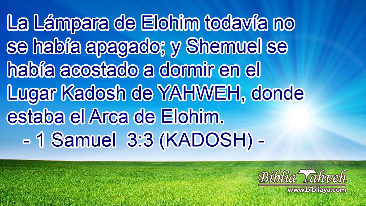  La Lámpara de Elohim todavía no se había apagado; y Shemuel se había acostado a dormir en el Lugar Kadosh de YAHWEH, donde estaba el Arca de Elohim. 