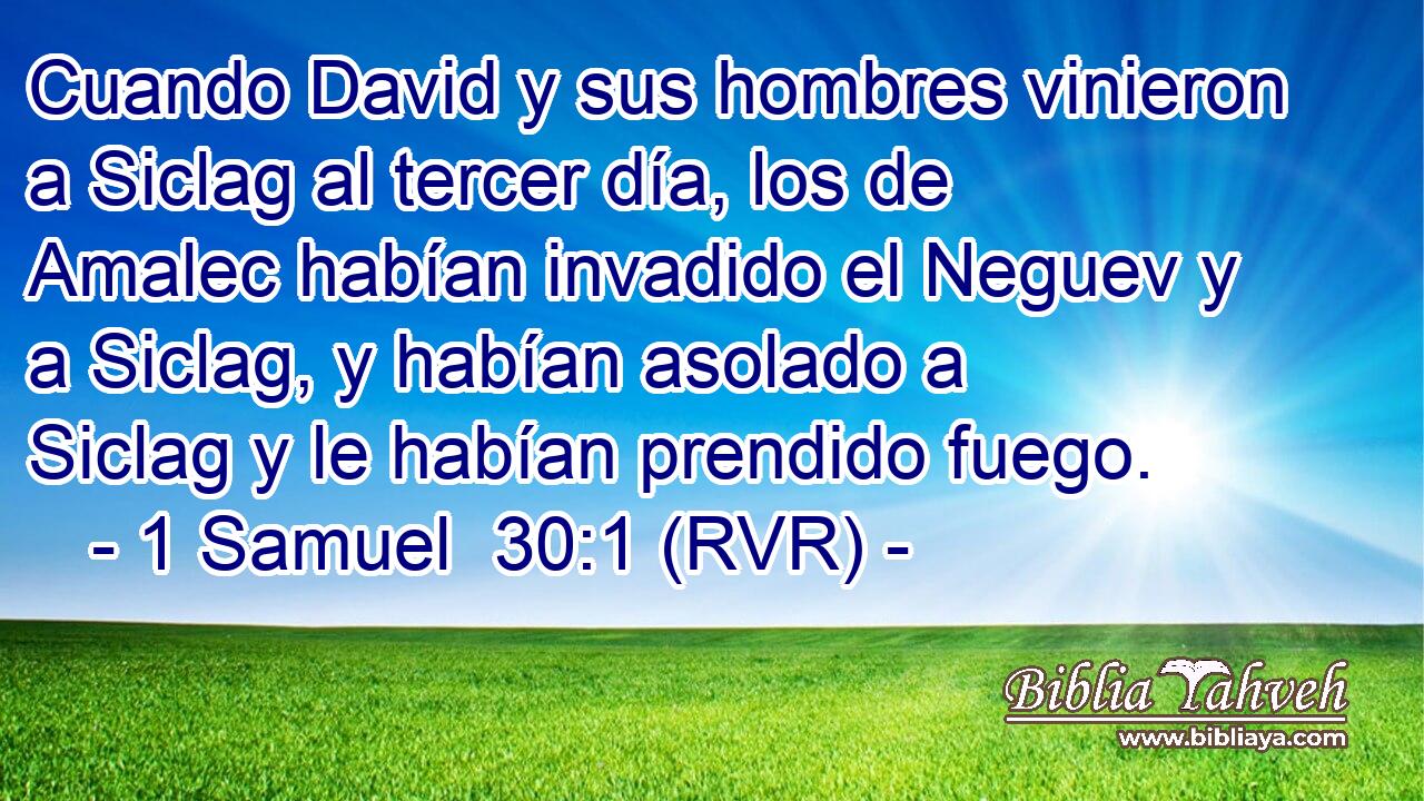 Cuando David y sus hombres vinieron a Siclag al tercer día, los de Amalec habían invadido el Neguev y a Siclag, y habían asolado a Siclag y le habían prendido fuego.