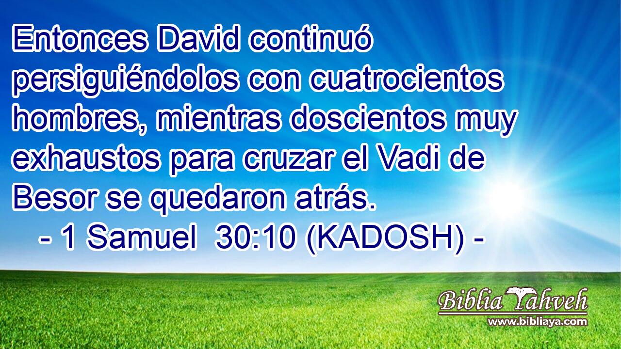  Entonces David continuó persiguiéndolos con cuatrocientos hombres, mientras doscientos muy exhaustos para cruzar el Vadi de Besor se quedaron atrás. 