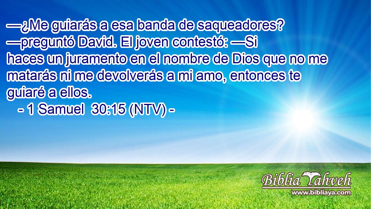 —¿Me guiarás a esa banda de saqueadores? —preguntó David. El joven contestó: —Si haces un juramento en el nombre de Dios que no me matarás ni me devolverás a mi amo, entonces te guiaré a ellos.
