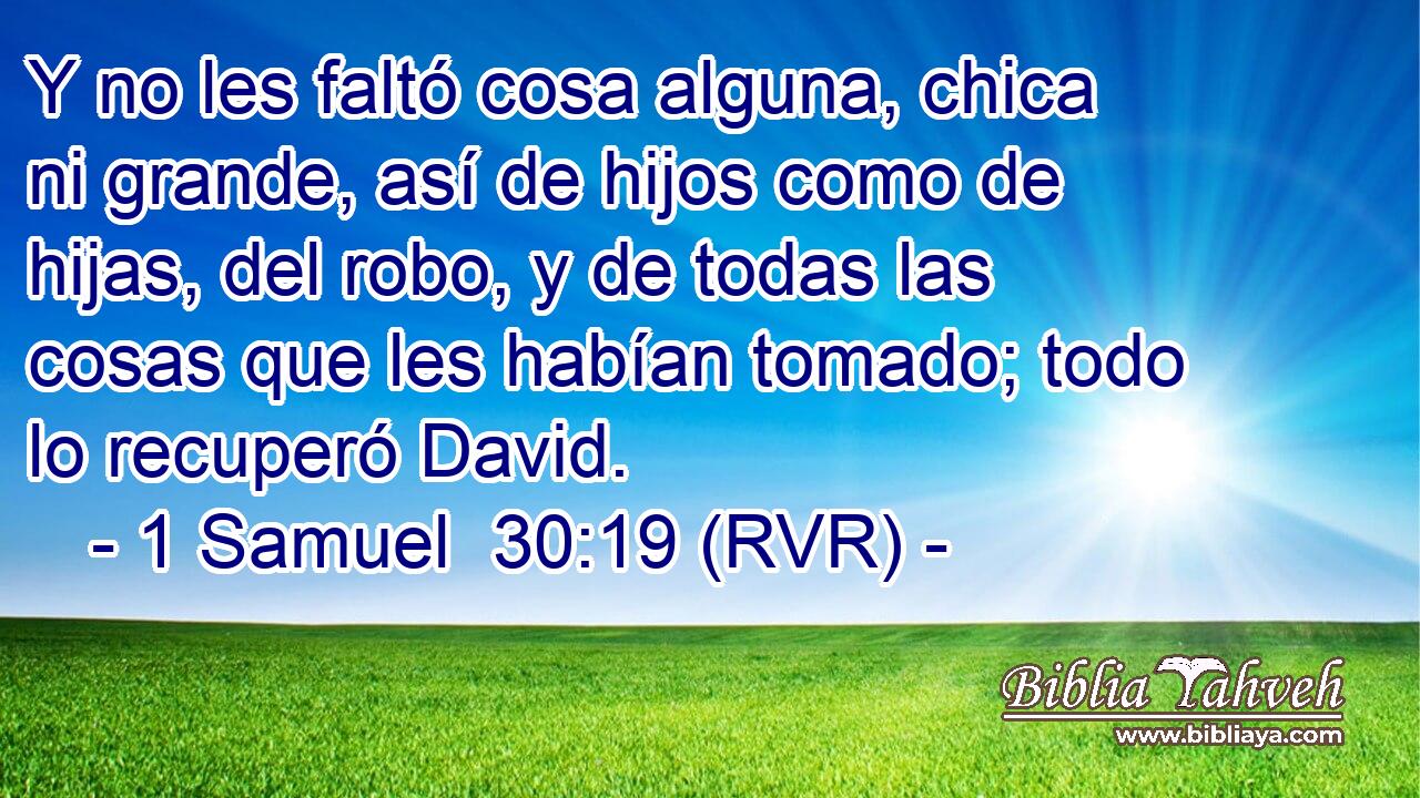 Y no les faltó cosa alguna, chica ni grande, así de hijos como de hijas, del robo, y de todas las cosas que les habían tomado; todo lo recuperó David.