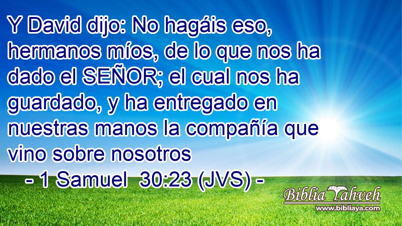 Y David dijo: No hagáis eso, hermanos míos, de lo que nos ha dado el SEÑOR; el cual nos ha guardado, y ha entregado en nuestras manos la compañía que vino sobre nosotros