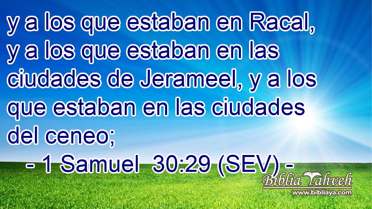 y a los que estaban en Racal, y a los que estaban en las ciudades de Jerameel, y a los que estaban en las ciudades del ceneo;