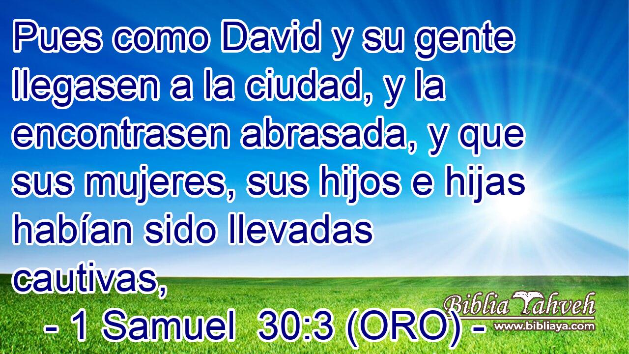  Pues como David y su gente llegasen a la ciudad, y la encontrasen abrasada, y que sus mujeres, sus hijos e hijas habían sido llevadas cautivas, 