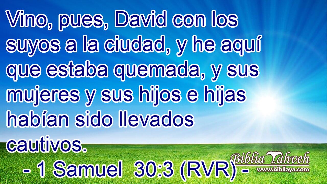 Vino, pues, David con los suyos a la ciudad, y he aquí que estaba quemada, y sus mujeres y sus hijos e hijas habían sido llevados cautivos.