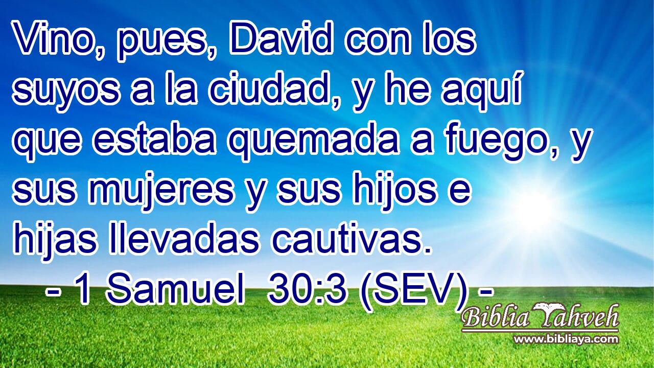 Vino, pues, David con los suyos a la ciudad, y he aquí que estaba quemada a fuego, y sus mujeres y sus hijos e hijas llevadas cautivas.