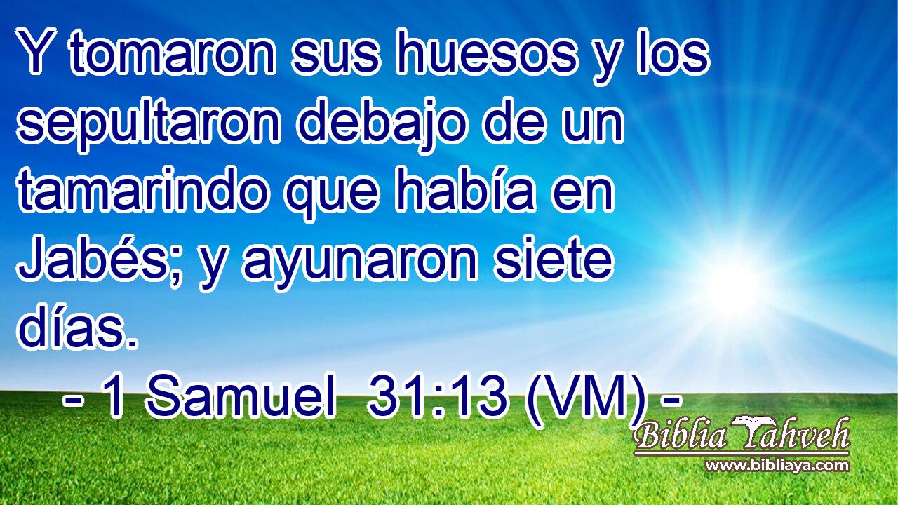 Y tomaron sus huesos y los sepultaron debajo de un tamarindo que había en Jabés; y ayunaron siete días. 