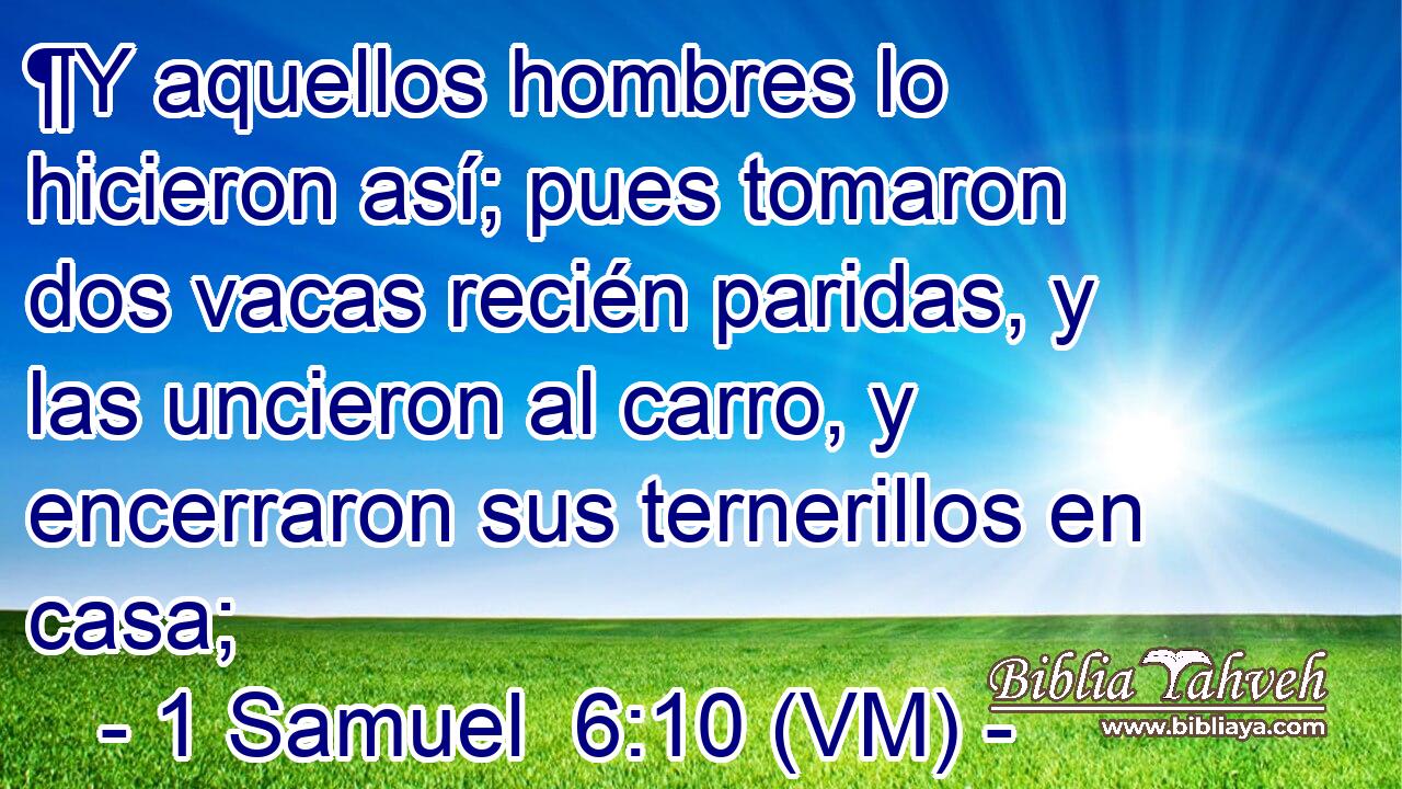  ¶Y aquellos hombres lo hicieron así; pues tomaron dos vacas recién paridas, y las uncieron al carro, y encerraron sus ternerillos en casa; 