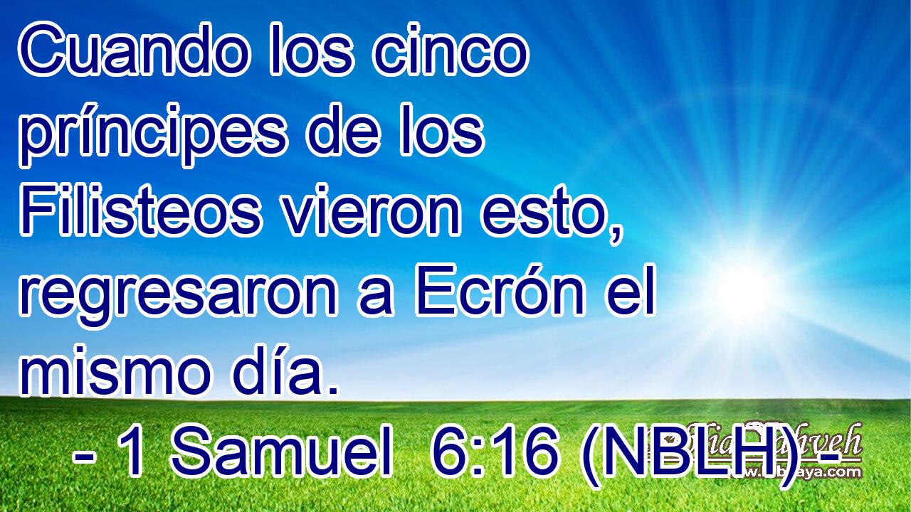  Cuando los cinco príncipes de los Filisteos vieron esto, regresaron a Ecrón el mismo día. 